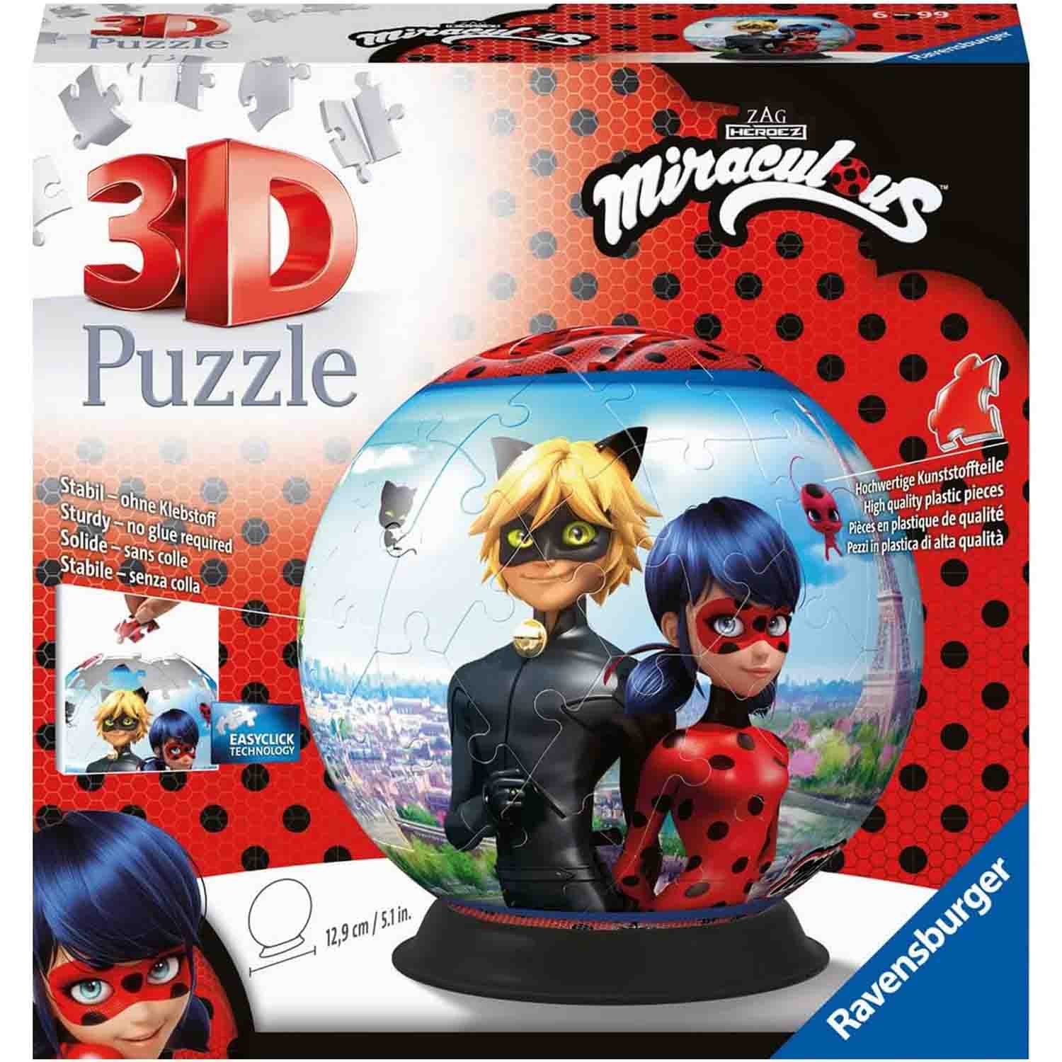 Puzzle 3D Miraculous, + 6 ani, 72 de piese, Ravensburger