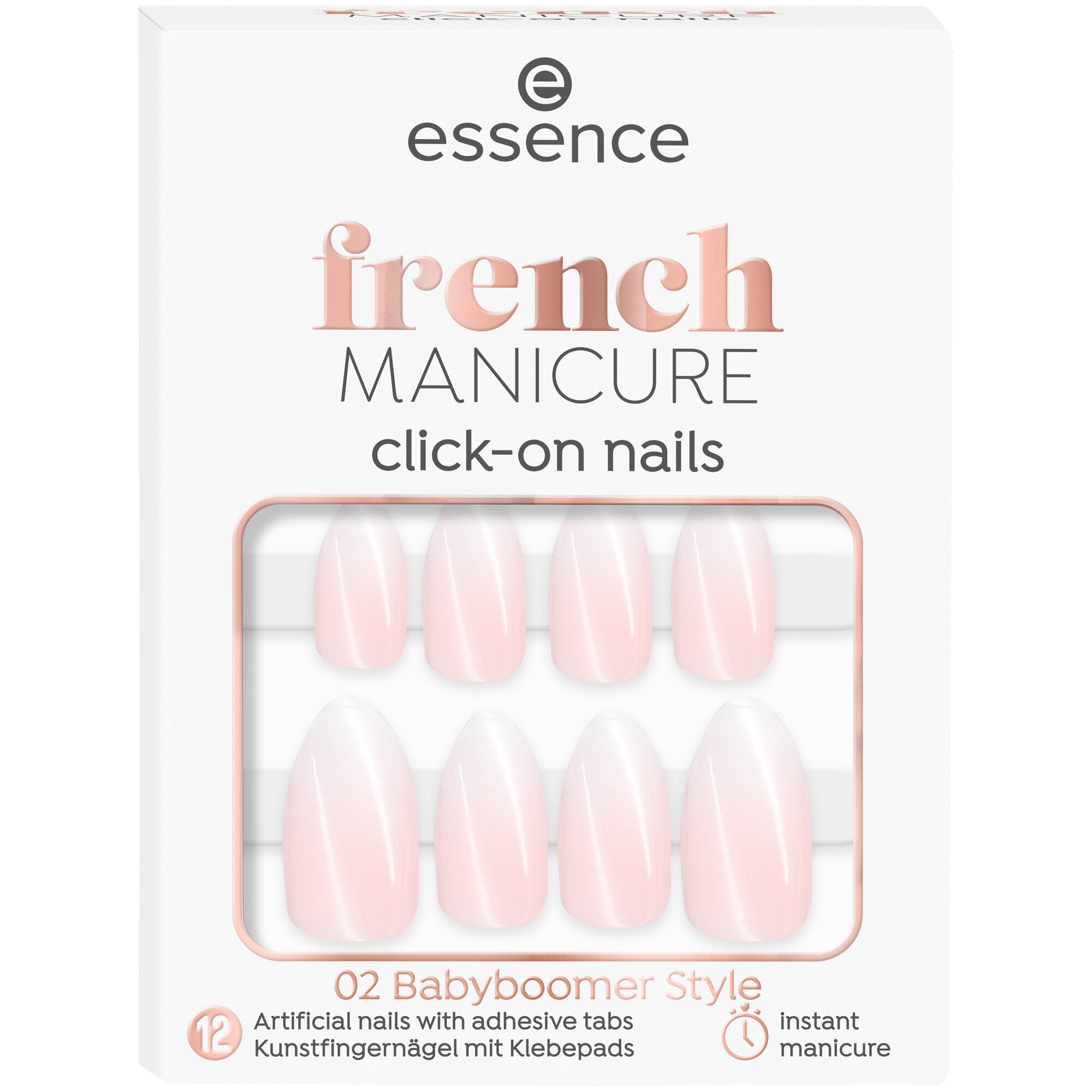 Unghii false French Manicure Click On Nails, 02 - Babyboomer Style, 12 bucati, Essence