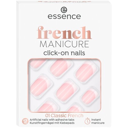 Unghii false French Manicure Click On Nails, 01 - Classic French, 12 bucati, Essence 625048