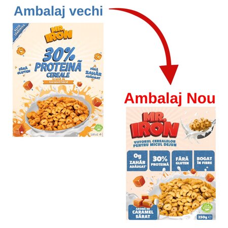 Cereale proteice fara zahar sau gluten cu aroma de caramel sarat, 250 g, Mr. Iron 707674