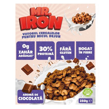 Cereale proteice fara zahar si fara gluten cu aroma de ciocolata, 250 g, Mr. Iron