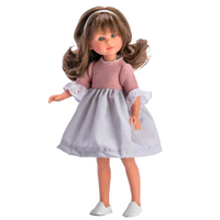 Papusa Celia cu Rochita Gri cu Roz, 30 cm, +3 ani, Asivil