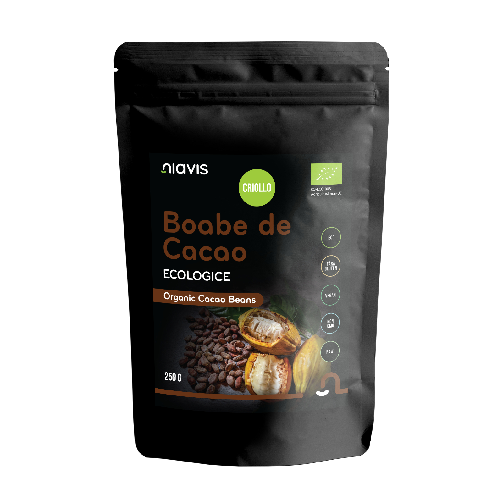Boabe de cacao intregi Bio, 250 g, Niavis