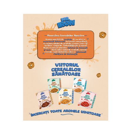 Cereale proteice fara zahar sau gluten cu aroma de unt de arahide, 250 g, Mr. Iron 673200
