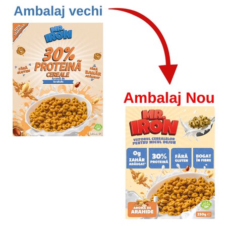 Cereale proteice fara zahar sau gluten cu aroma de unt de arahide, 250 g, Mr. Iron 707673