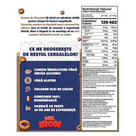 Cereale din ovaz fara zahar sau gluten cu aroma de ciocolata, 250g, MR. Iron 707661