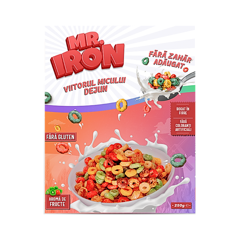 Cereale din ovaz fara zahar si fara gluten cu aroma de fructe inghetate, 250 g, Mr. Iron