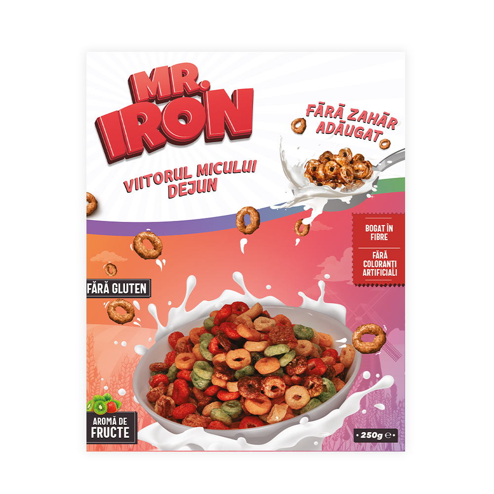 Cereale din ovaz fara zahar si fara gluten cu aroma de fructe inghetate, 250 g, Mr. Iron