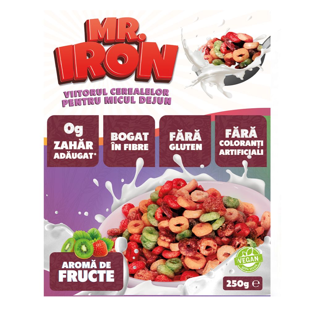 Cereale din ovaz fara zahar si fara gluten cu aroma de fructe inghetate, 250 g, Mr. Iron