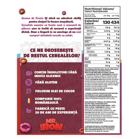 Cereale din ovaz fara zahar si fara gluten cu aroma de fructe inghetate, 250 g, Mr. Iron 707645