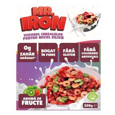 Cereale din ovaz fara zahar si fara gluten cu aroma de fructe inghetate, 250 g, Mr. Iron