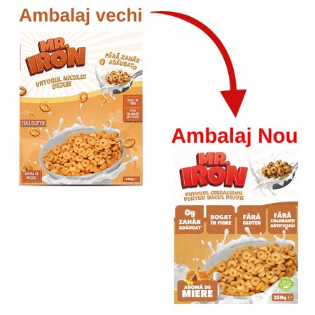 Cereale din ovaz fara zahar si fara gluten cu miere inghetata, 250 g, Mr. Iron 707676