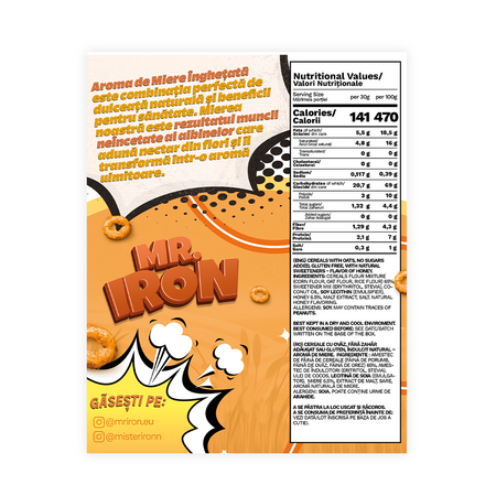 Cereale din ovaz fara zahar si fara gluten cu miere inghetata, 250 g, Mr. Iron 673236