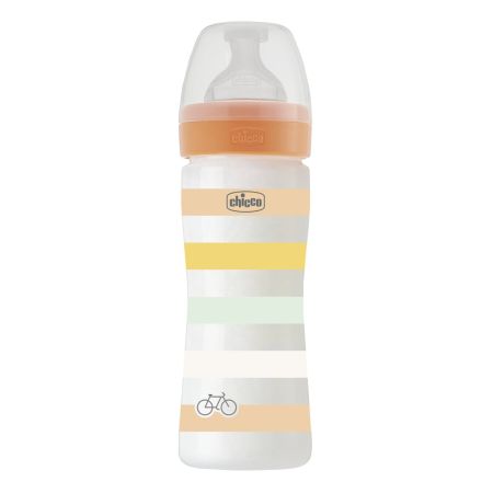 Biberon cu tetina silicon, flux mediu WellBeing PP, +2 luni, Orange, 250 ml, Chicco 625264