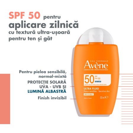 Ultra-Fluid cu protectie solara SPF 50 + pentru piele sensibila TriasorB, 50 ml, Avene 656205