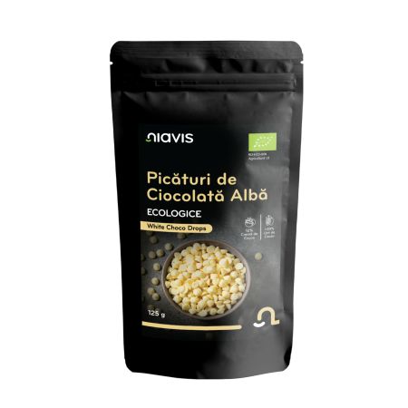 Picaturi de ciocolata alba Bio, 125 g, Niavis