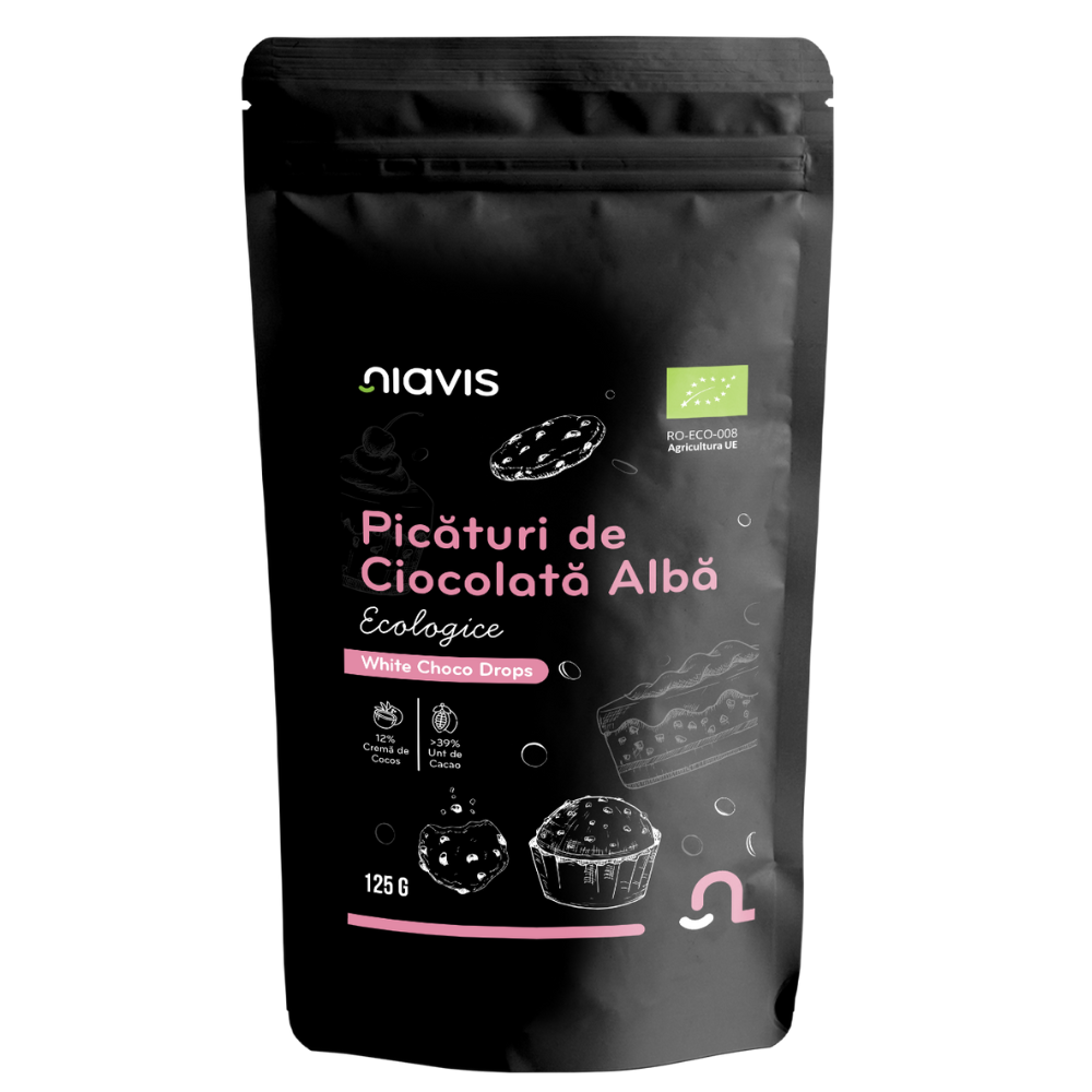 Picaturi de ciocolata alba Bio, 125 g, Niavis