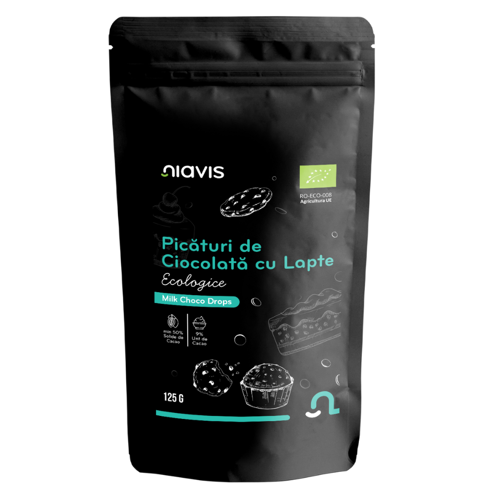 Picaturi de ciocolata cu lapte Bio, 125 g, Niavis