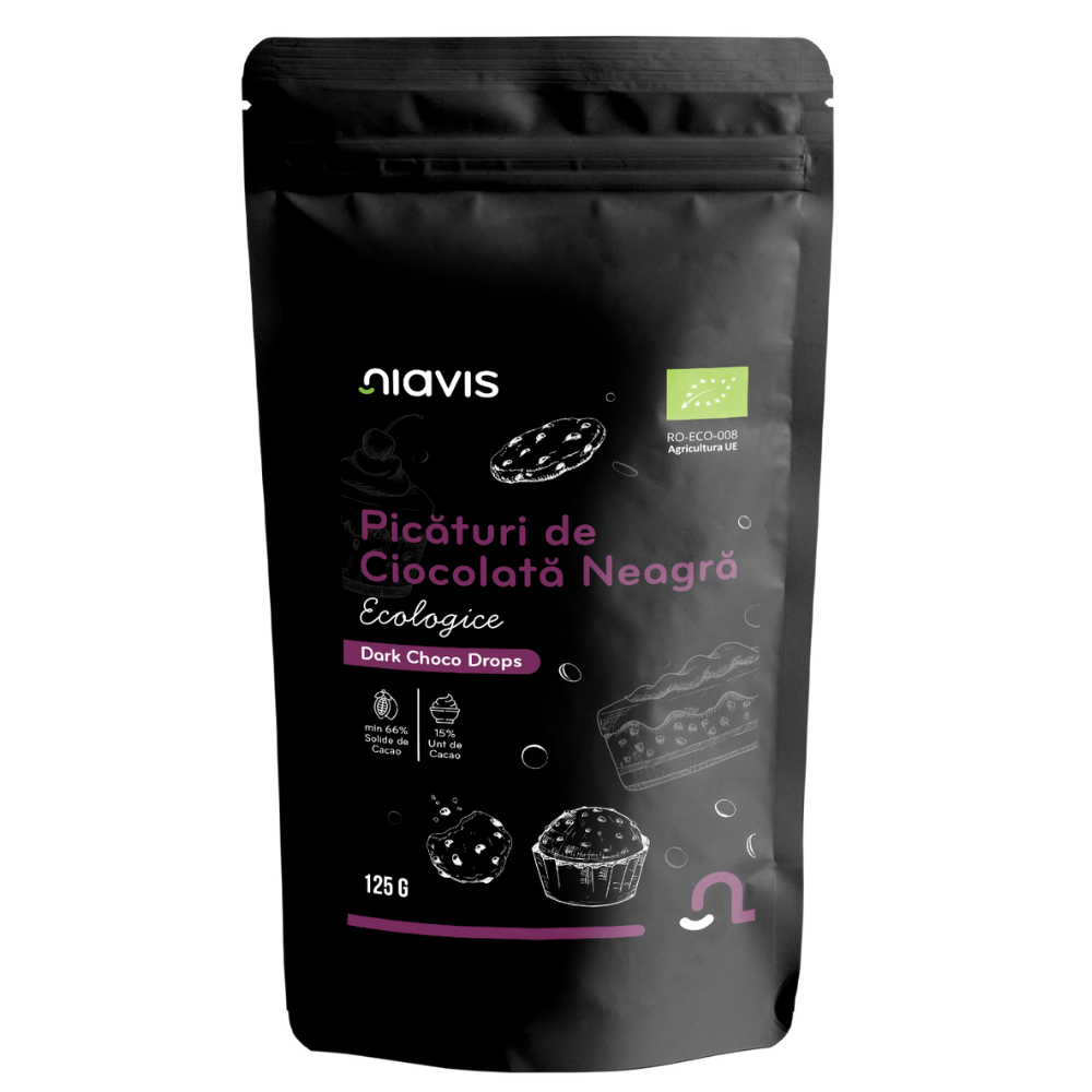 Picaturi de ciocolata neagra Bio, 125 g, Niavis