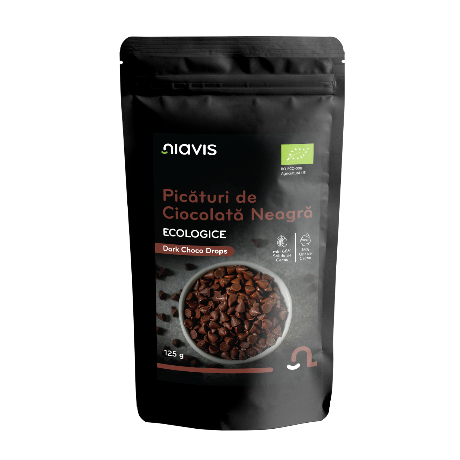 Picaturi de ciocolata neagra Bio, 125 g, Niavis