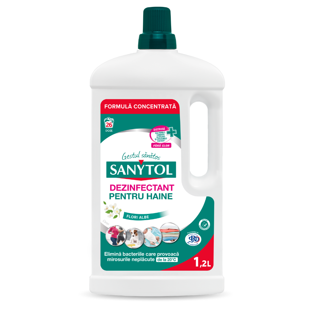 Dezinfectant pentru haine, 1.2 L. Flori Albe, Sanytol