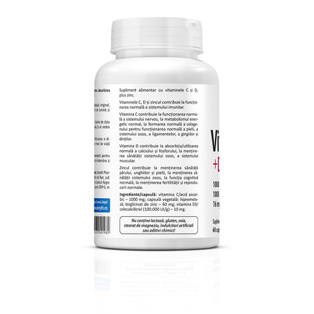 Vitamina C +D3 +Zn, 60 capsule, Zenyth 771572