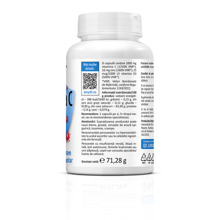 Vitamina C +D3 +Zn, 60 capsule, Zenyth 771573