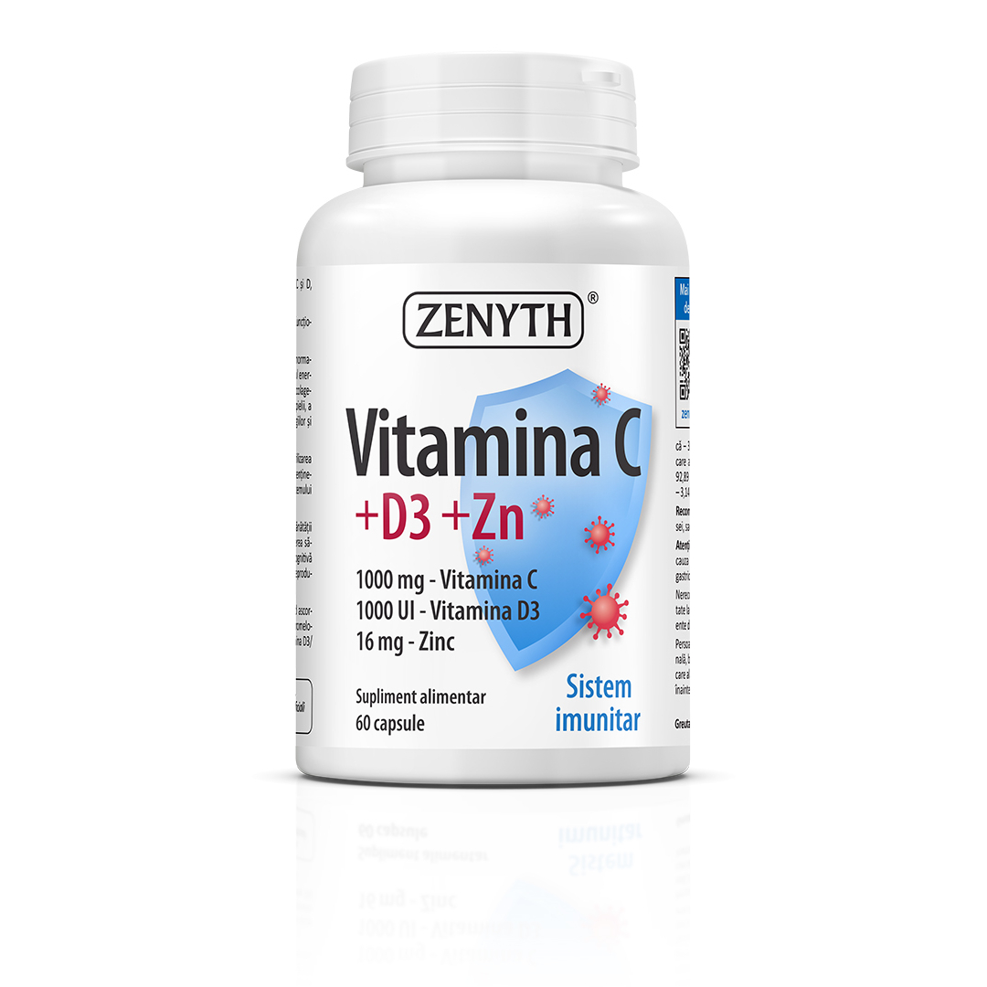 Vitamina C +D3 +Zn, 60 capsule, Zenyth