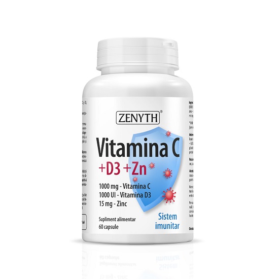 Vitamina C +D3 +Zn, 60 capsule, Zenyth