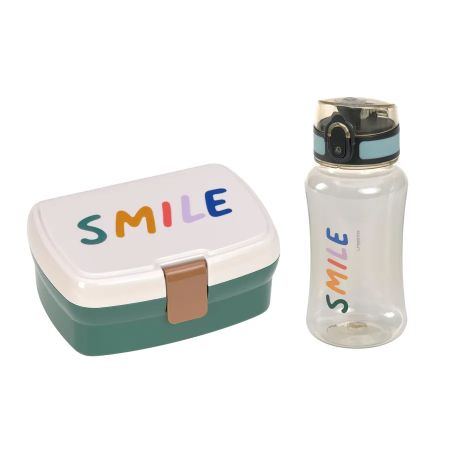 Set cutie de pranz si sticla din tritan Little Gang, Smile Milky - Ocean Green, Laessig