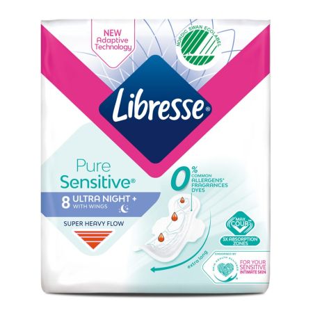 Absorbante Pure Sensitive Night, 8 bucati, Libresse