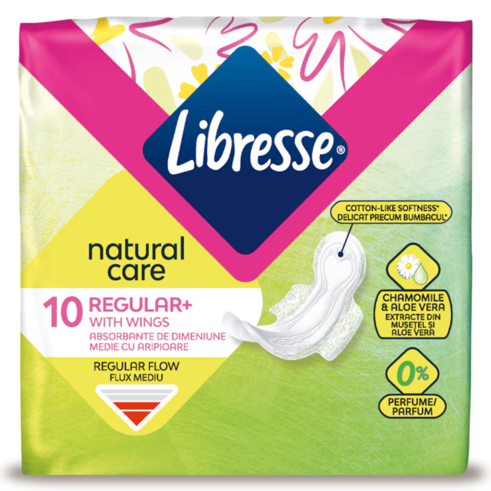 Absorbante zilnice cu aripioare Natural Care, Normal, 10 bucati, Libresse