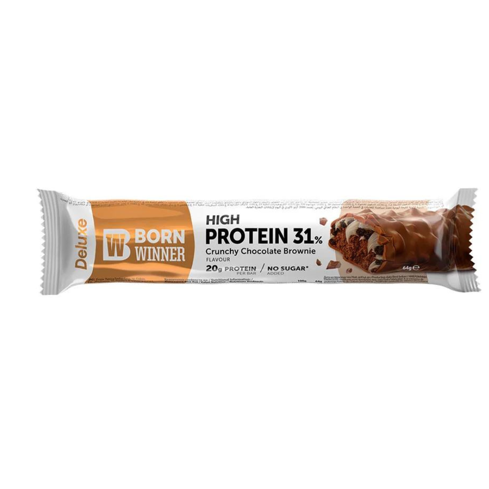 Baton proteic crocant cu brownie Deluxe, 64 g, Born Winner