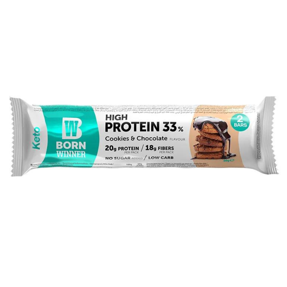 Baton proteic cu biscuiti si ciocolata Keto, 2 x 30 g, Born Winner