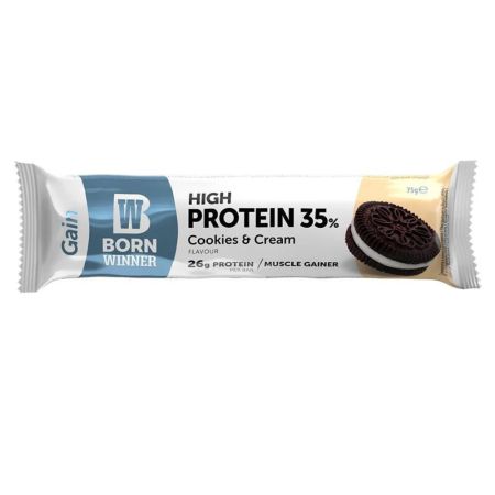 Baton proteic cu biscuiti si crema Gain, 75 g, Born Winner