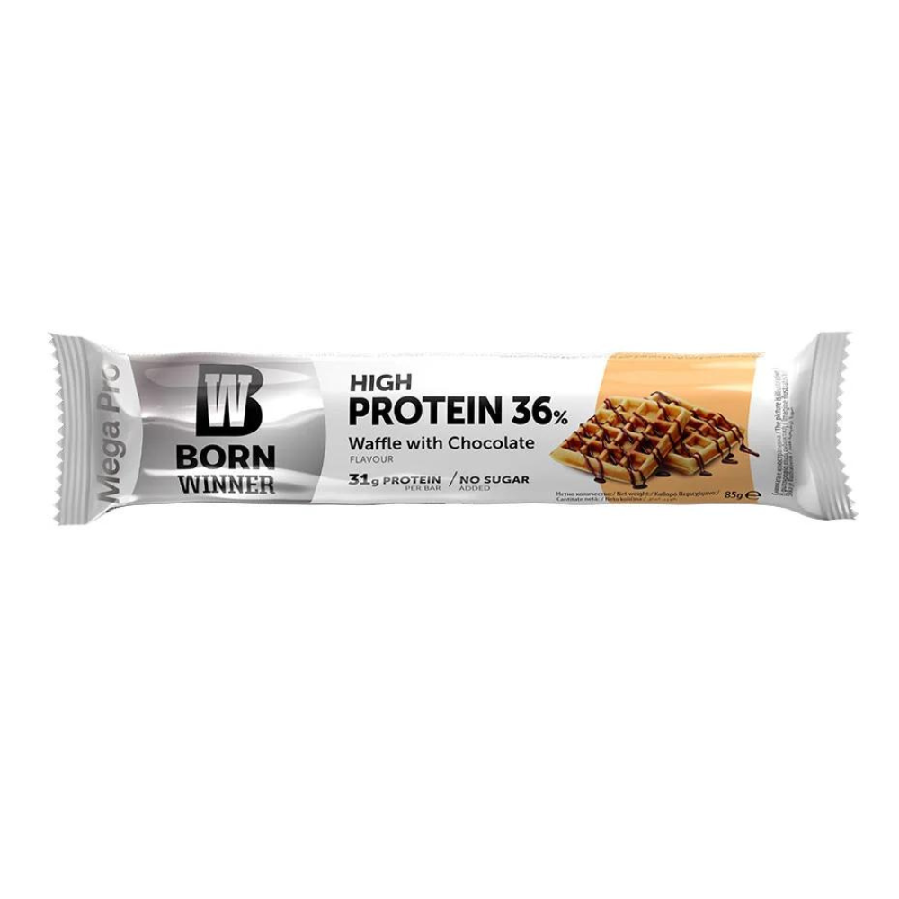 Baton proteic cu gofre cu ciocolata Mega Pro, 85 g, Born Winner