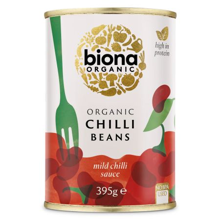 Fasole rosie Bio in sos de Chilli, 395 g, Biona