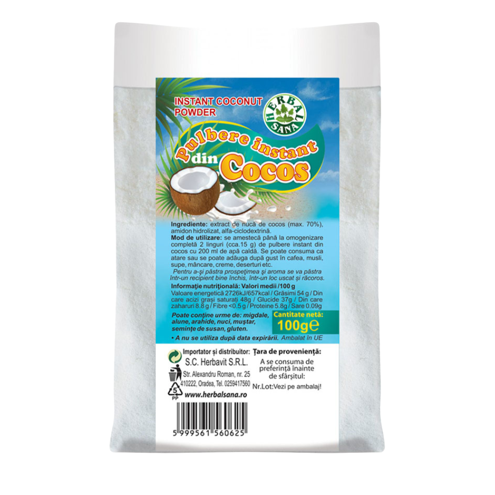 Pulbere instant din Cocos, 100 gr, 100 g, Herbal Sana