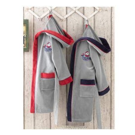 Halat de baie BBC Organic Time to Play, Gri/Rosu, 9-10 ani, Ecocotton 659794