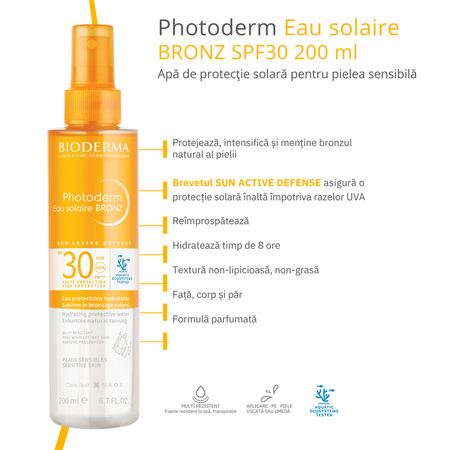 Apa solara cu SPF30 Photoderm Bronz, 200 ml, Bioderma 627662