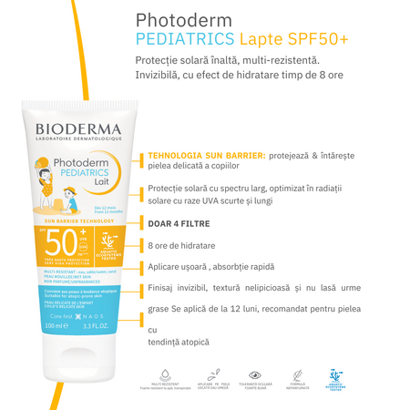 Lapte de corp cu protectie solara SPF 50+ pentru copii Photoderm Pediatrics, 100 ml, Bioderma 627722