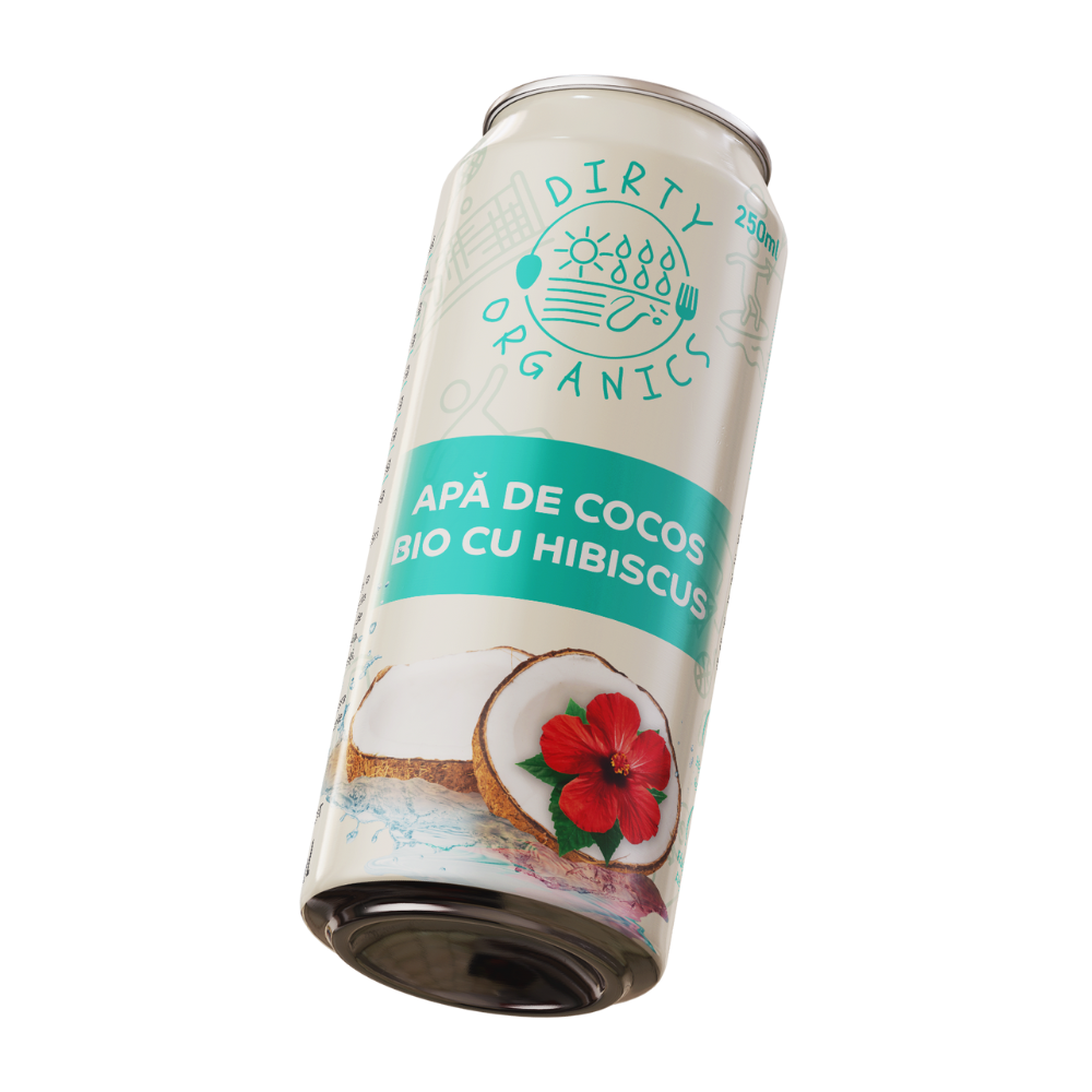 Apa de cocos Bio cu Hibiscus, 250 ml, Dirty Organics