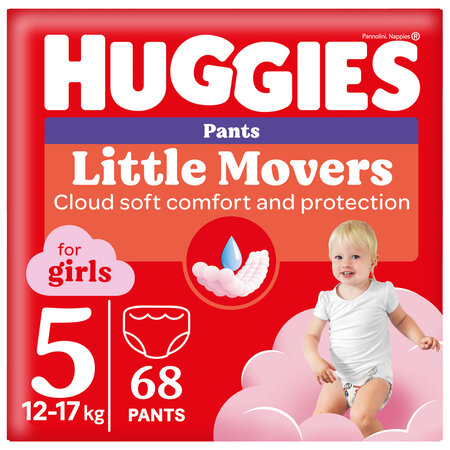 Scutece Pants Little Movers, Nr. 5, 12-17 kg, Girl, 68 bucati, Huggies 801208