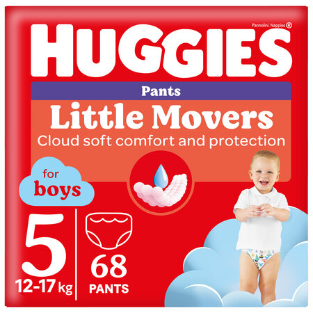 Scutece Pants Little Movers, Nr. 5, 12 - 17 kg, Boy, 68 bucati, Huggies 801220