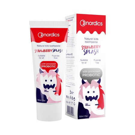 Pasta de dinti cu capsune si probiotice pentru copii, 50 ml, Nordics