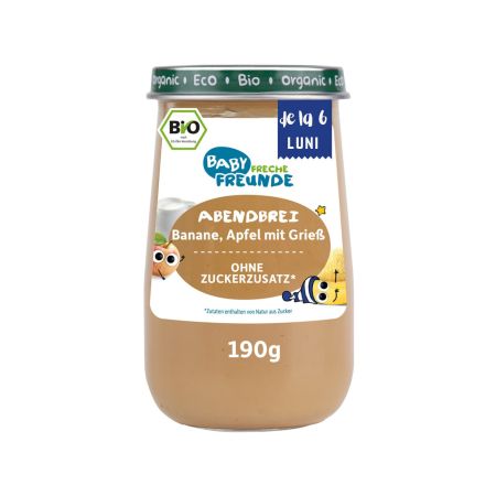 Piure Bio de banane, mere si gris, 190 g, Freche Freunde