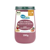 Piure Bio de mere,capsuni si afine cu quinoa, +6 luni, 190 g, Freche Freunde