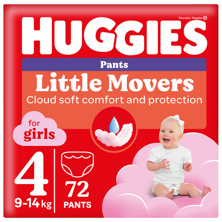 Scutece Pants Little Movers, Nr. 4, 9 -14 kg, Girl, 72 bucati, Huggies 801201
