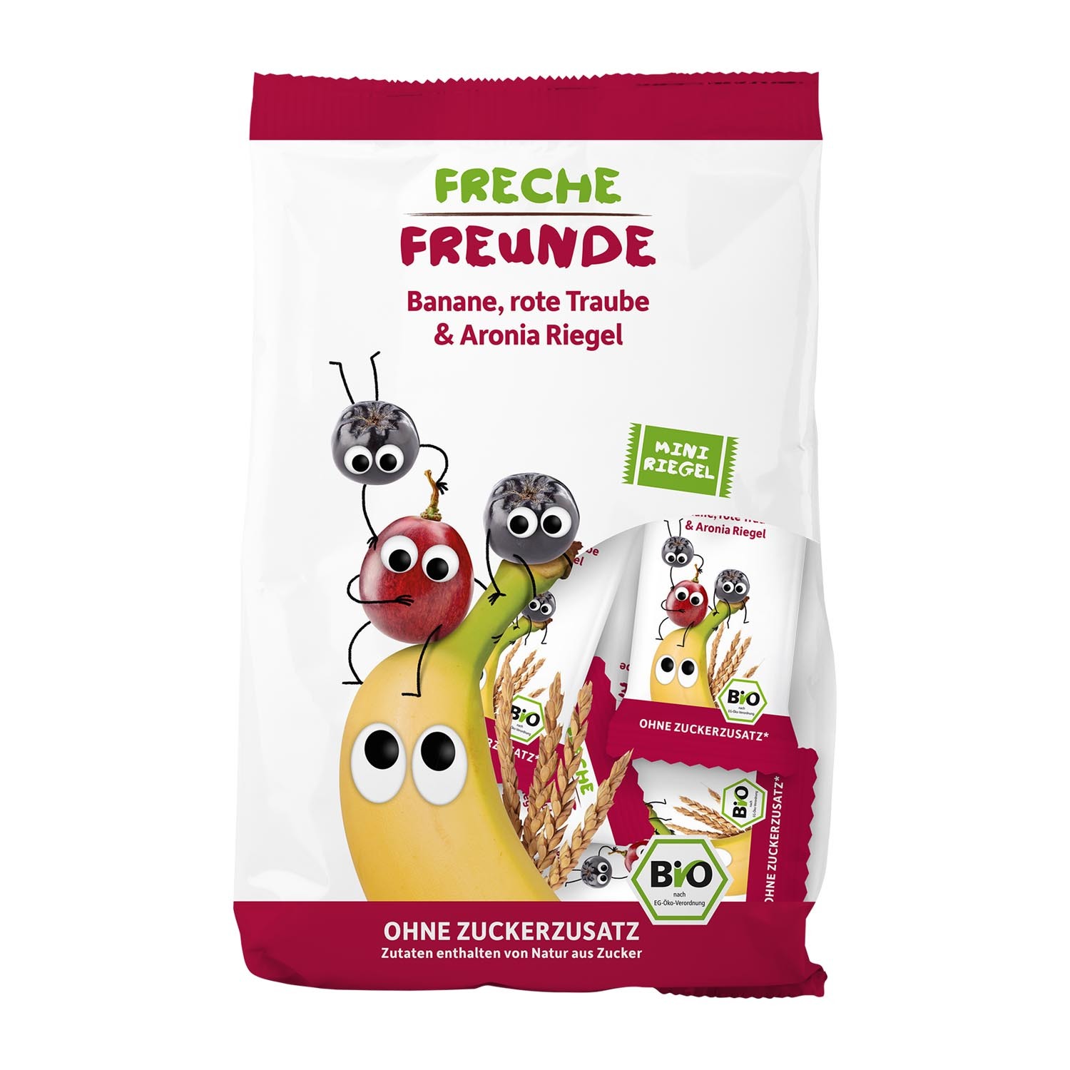 Mini batoane Bio cu banana, struguri si aronia, +1 an, 8 x 10 g, Freche Freunde