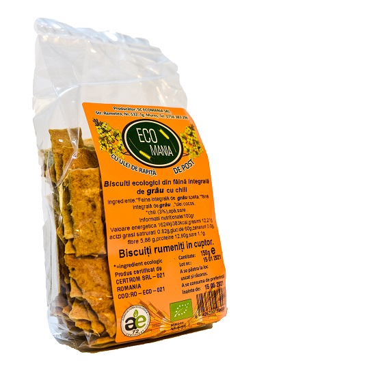 Biscuiti Bio integrali cu chili, 150 g, Ecomania